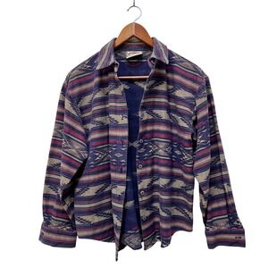 Pine Cove VTG L Southwestern Jacquard Button Down Jacket Navy Geometric 90s